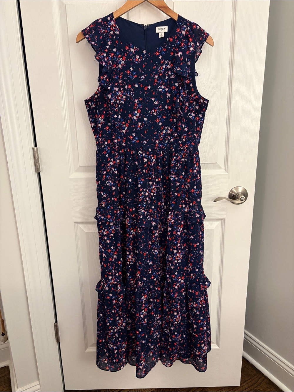 J. Crew Navy Floral Ruffle Tiered Maxi Dress